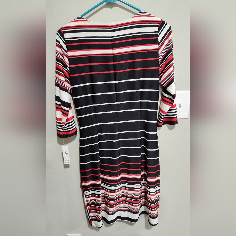 NWT Shelby & Palmer Black White Red Stripe Long Maxi 3/4 Sleeve Dress - Medium - Picture 6 of 10